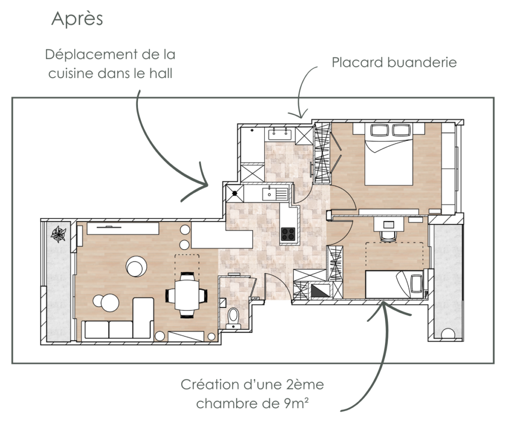 Plan optimisé T2 en T3