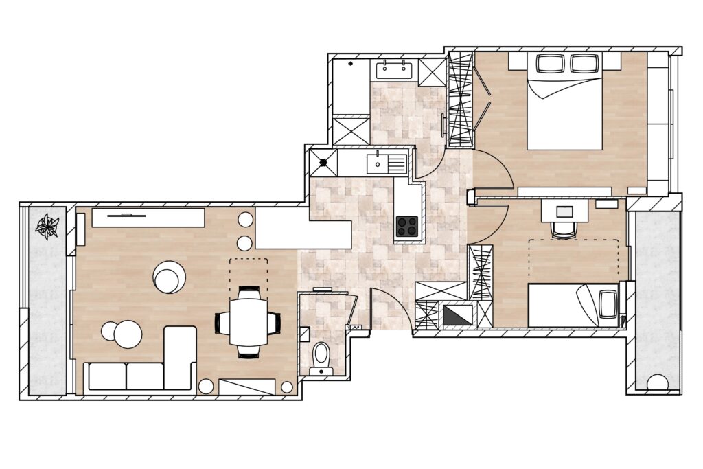 plan transformation d'un T2 en T3