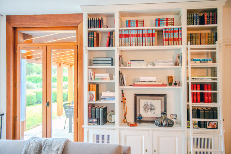 Projet La dame du lac - zoom bibliothèque sur mesure salon