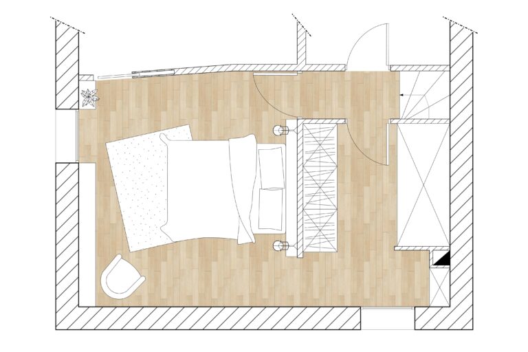 chambre rouge midi plan 2D