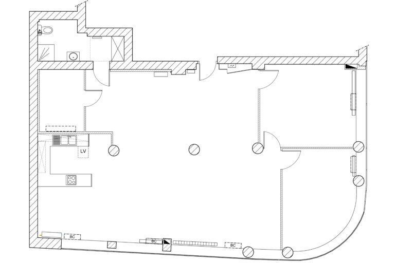 Plan de l’état des lieux d’un ancien local professionnel destiné à être transformé en colocation étudiante à Grenoble.