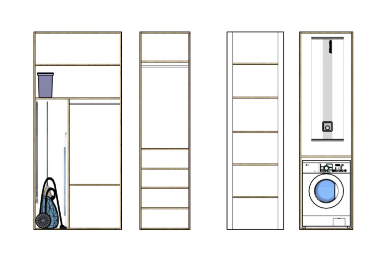 Plans d’élévation des rangements de l’entrée et de la salle de bain du projet La Socca à Grenoble